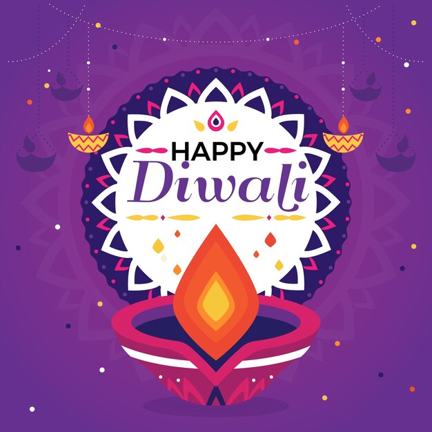 Evento de diwali de diseño plano con vela