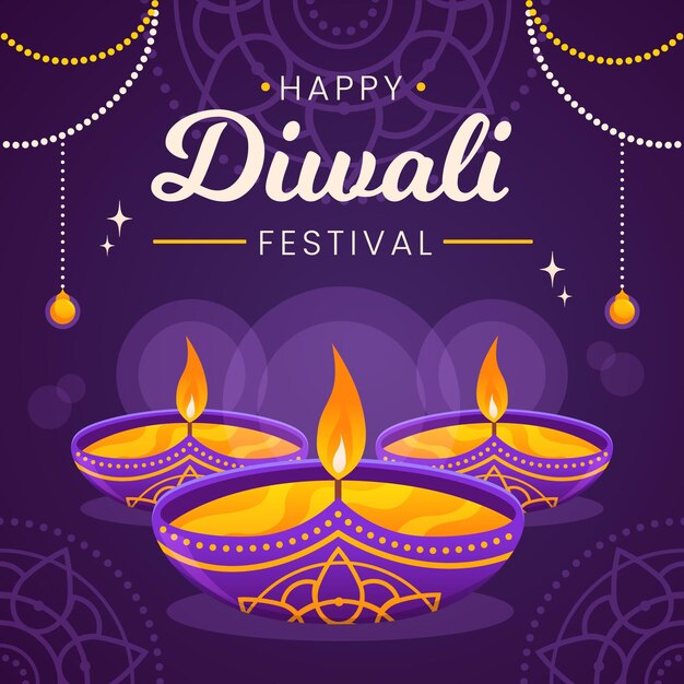 Evento de diwali con diseño plano de velas.
