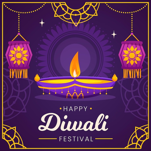 Evento de diwali con diseño plano de velas.