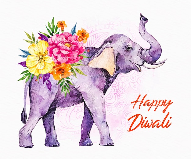 Evento de diwali con elefante acuarela