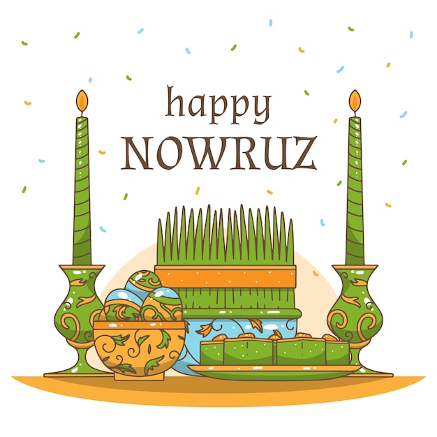 Evento feliz del día de nowruz dibujado a mano