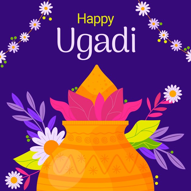 Evento feliz del día de ugadi del diseño plano