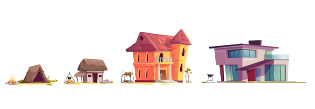 Evolución de la arquitectura de la casa, concepto de dibujos animados