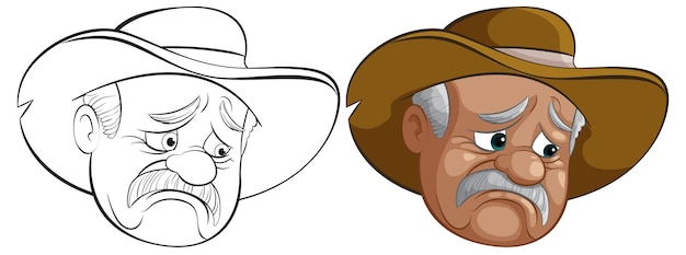 Vector gratuito evolución del personaje del vaquero desde el boceto hasta el color
