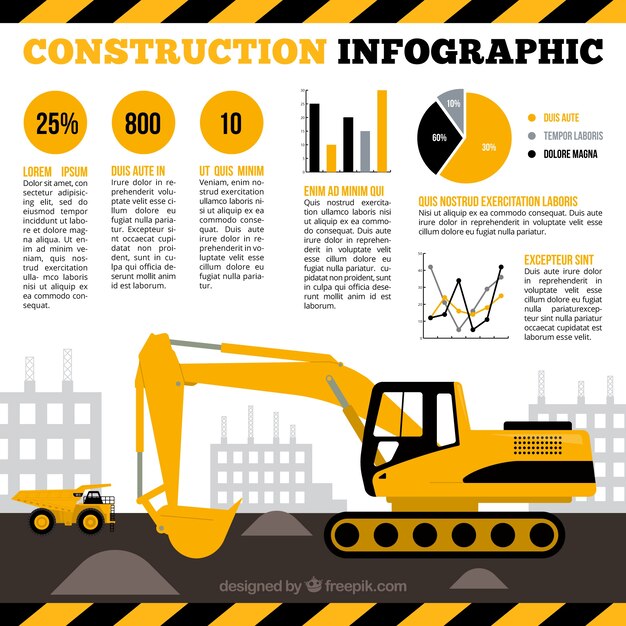 Excavadora con elementos amarillos infográficos