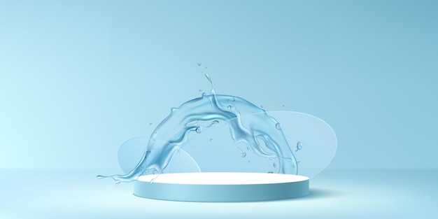 Exhibición de plataforma minimalista con salpicaduras de agua