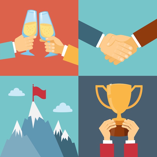 éxito empresarial, liderazgo y ganar ilustración vectorial en estilo plano