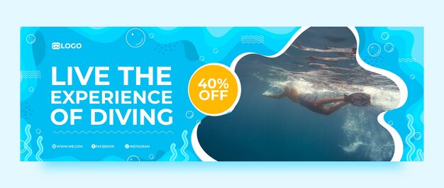Experiencia de buceo de diseño plano encabezado de twitter