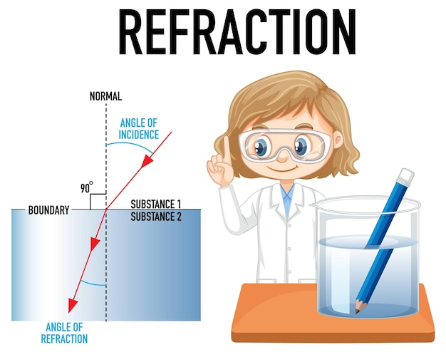 Experimento de ciencia de la refracción para el concepto de niños