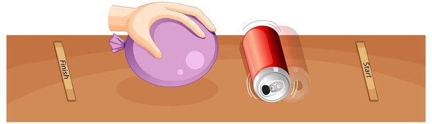 Experimento científico de electricidad estática de globo y lata de aluminio.