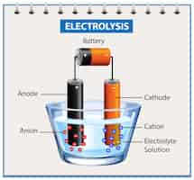 Vector gratuito experimento de diagrama de electrólisis para educación.