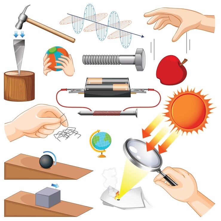 Vector gratuito experimentos científicos con muchos equipos.