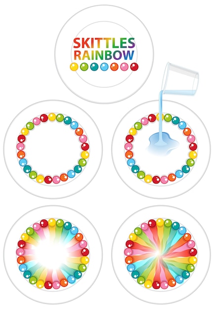 Vector gratuito los experimentos científicos de skittles rainbow una ilustración de vector aislado