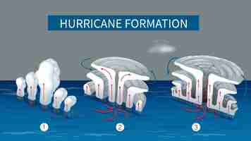 Vector gratuito se explican las etapas del desarrollo de los huracanes