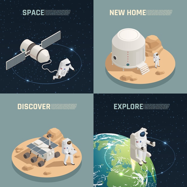 Exploración espacial 4 Composición isométrica