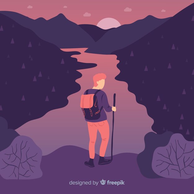 Explorador con el fondo de la mochila