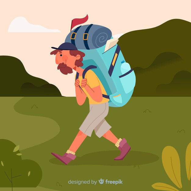 Explorador con el fondo de la mochila