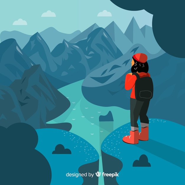 Explorador con el fondo de la mochila