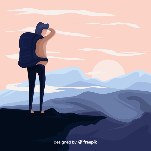 Explorador con el fondo de la mochila