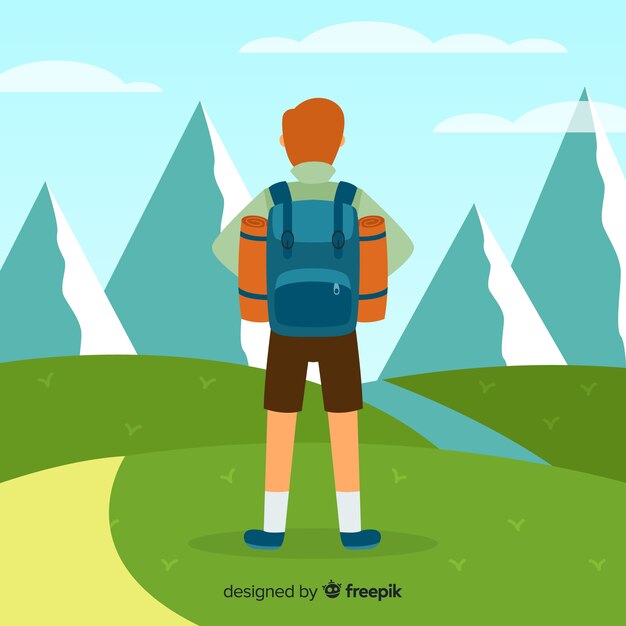 Explorador con mochila en la espalda