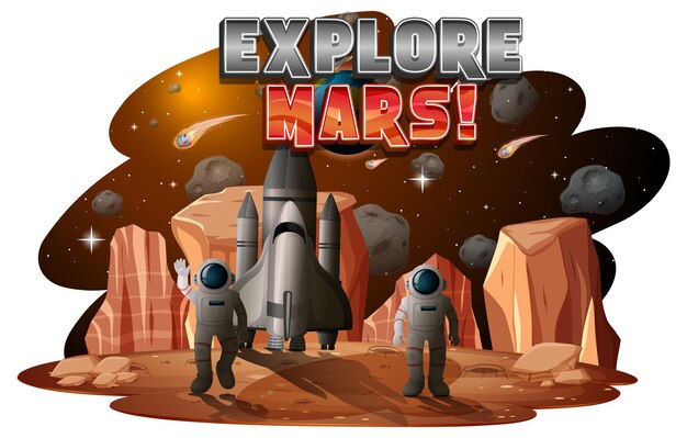 Explore el diseño del logotipo de la palabra Mars con astronauta en el planeta