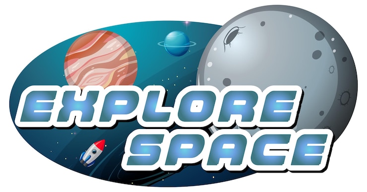 Vector gratuito explore el diseño del logotipo de la palabra space con el planeta