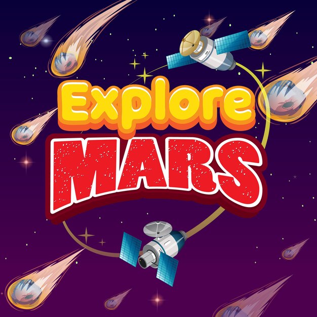 Explore el logotipo de la palabra Marte en el fondo de la galaxia