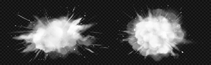 Vector gratuito explosión de polvo blanco, explosión de nieve con partículas de hielo voladoras y copos de nieve.