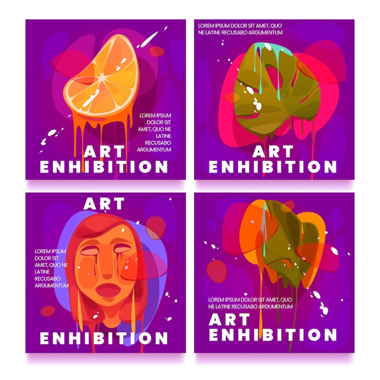 Vector gratuito exposición de arte de dibujos animados publicaciones de instagram