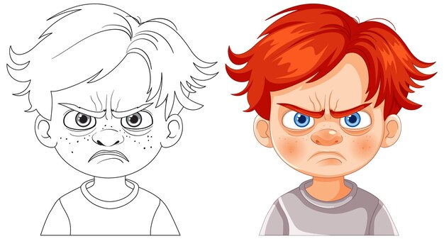Expresión de dibujos animados de chicos enojados