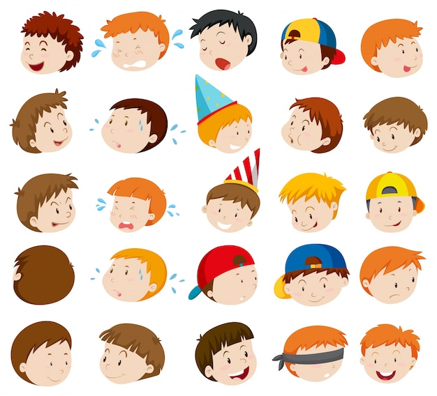 Vector gratuito expresiones faciales de la ilustración de los chicos