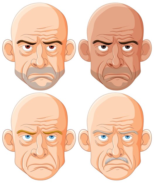 Expresiones de un hombre de dibujos animados malhumorado
