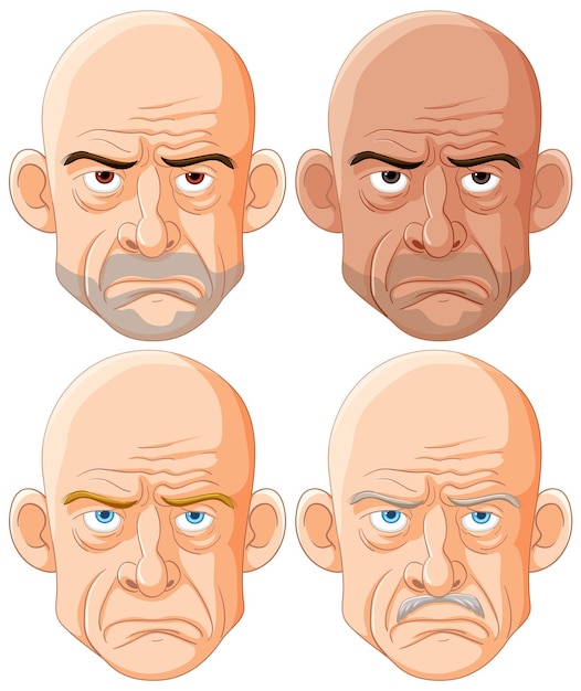 Expresiones de un hombre de dibujos animados malhumorado