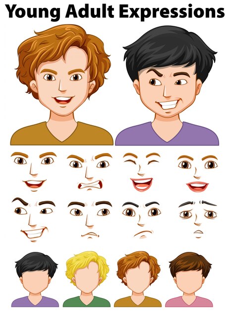 Expresiones de jóvenes con diferentes caras