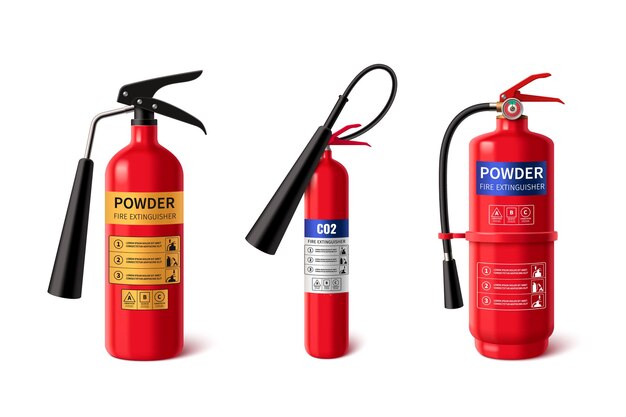 Extintor de fuego rojo realista con pulverizador