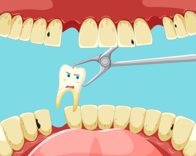 Extracción de dientes dentro de la boca humana