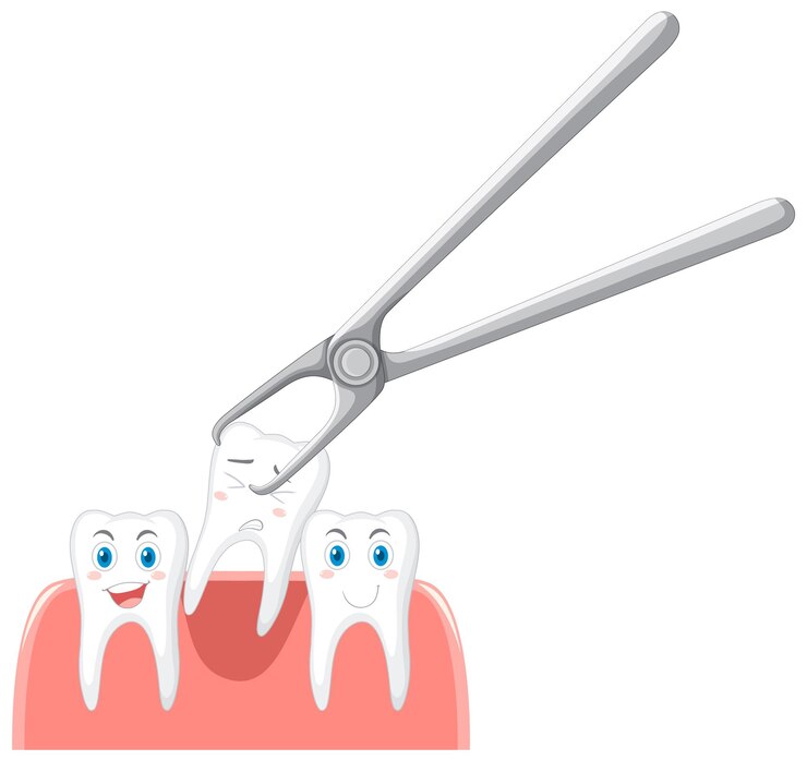 Vector gratuito extracción de dientes de dibujos animados sobre fondo blanco