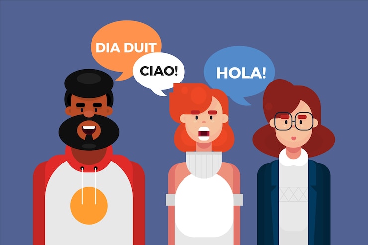 Vector gratuito extranjeros hablando en diferentes idiomas.