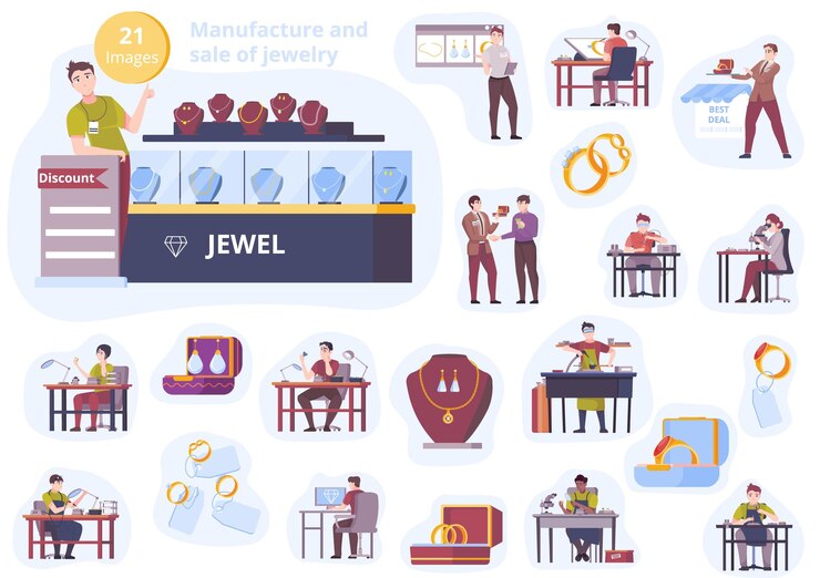 Vector gratuito fabricación y venta de iconos planos de joyería