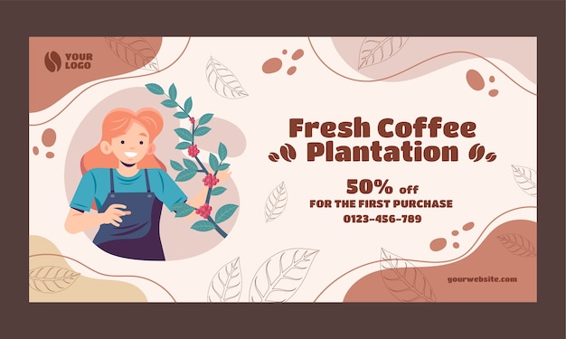 Vector gratuito facebook dinámico de plantación de café dibujado a mano