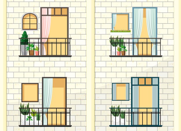 Fachada de balcón de edificio de apartamentos