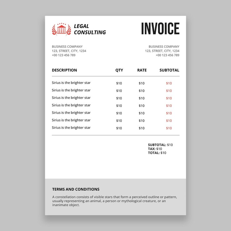 Vector gratuito factura de asesoramiento jurídico profesional