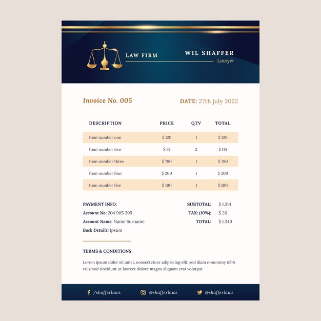 Factura de bufete de abogados de lujo degradado