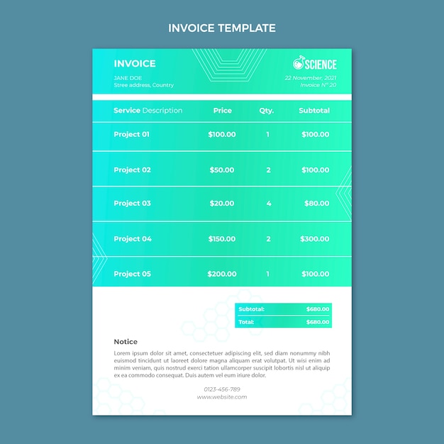 Vector gratuito factura de ciencia gradiente