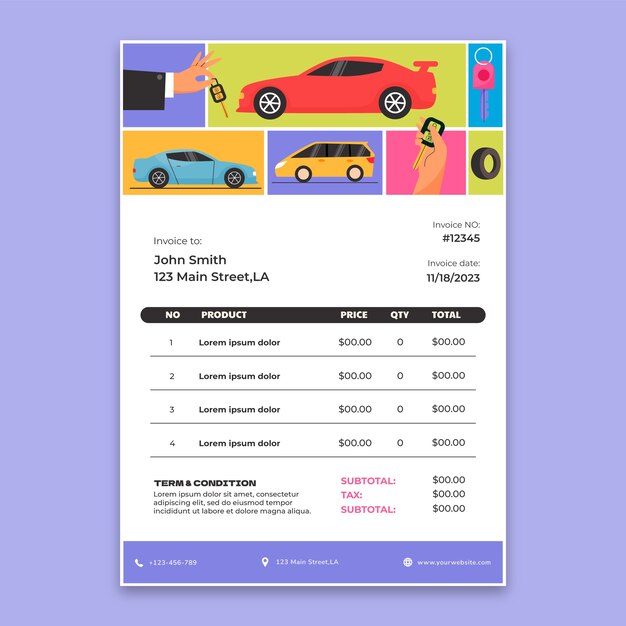 Factura de concesionario de automóviles dibujada a mano