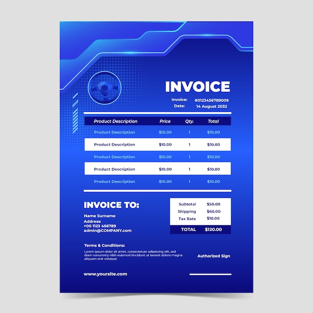 Vector gratuito factura de concesionario de automóviles en gradiente