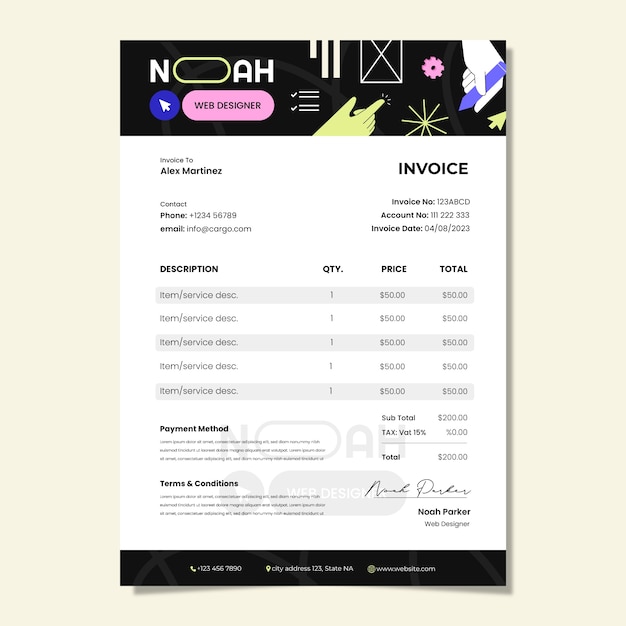 Factura de diseñador web de diseño plano