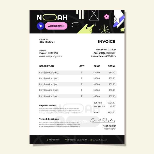 Factura de diseñador web de diseño plano