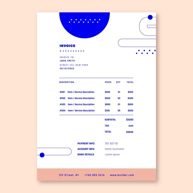Factura de diseñador web de diseño plano