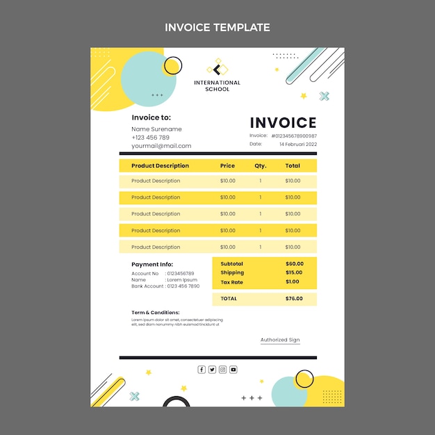 Vector gratuito factura escolar internacional mínima